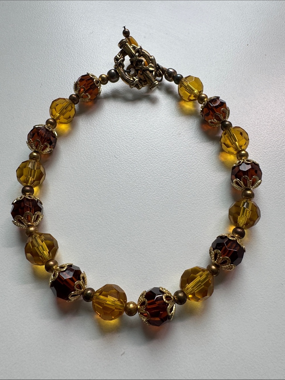 Amber and Brown Faceted Bead Bracelet with Gold Accents - Women Jewelry